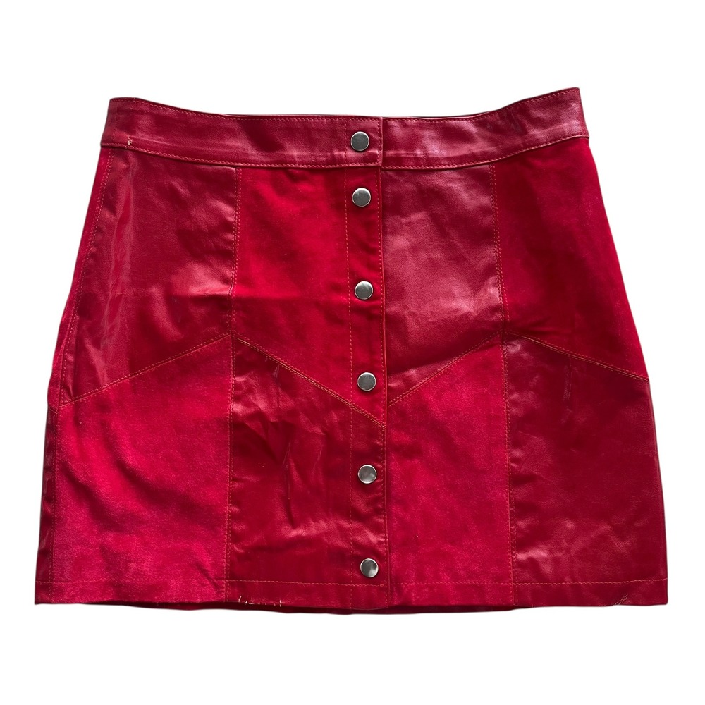 Forever 21 Womens 30 Red Leather Suede Patchwork Button Front Mini Skirt Western